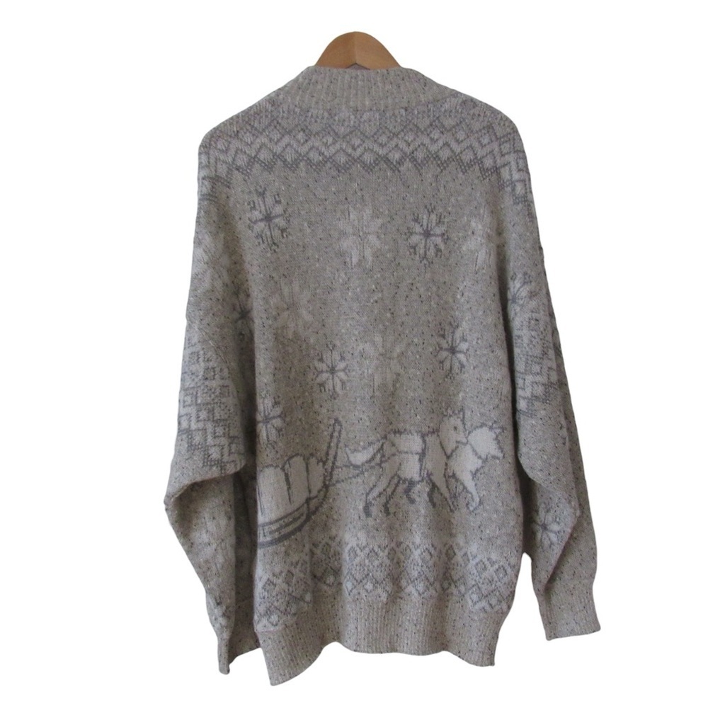 Bogner Vintage Cardigan Sweater Medium Snowflake Dogs Sled Wool Fair Isle Chunky - Picture 2 of 12